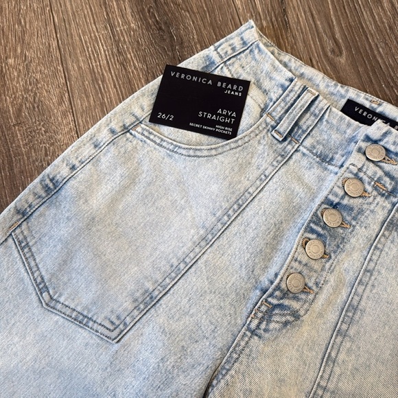 Veronica Beard Arya Straight Light Blue High Rise Secret Skinny Pockets 2/26 - Picture 3 of 5
